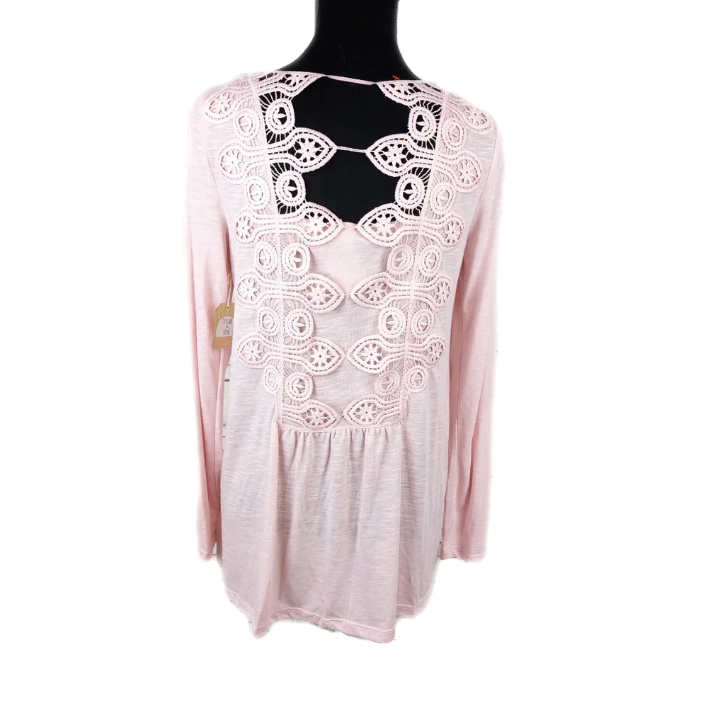 NWT Taylor & Sage Wmns M Boho Pink Tie Front Embroidered Back Top - Picture 6 of 6
